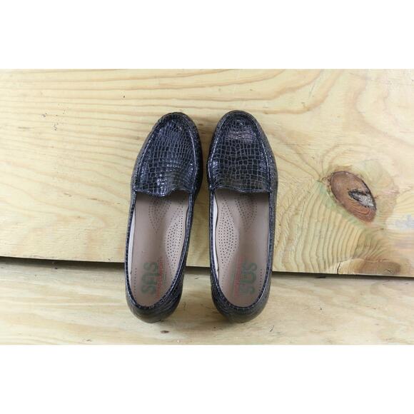 SAS Shoes Womens 8.5 N Simplify Croc Print Tripad Comfort Black Leather Loafers - Picture 4 of 7